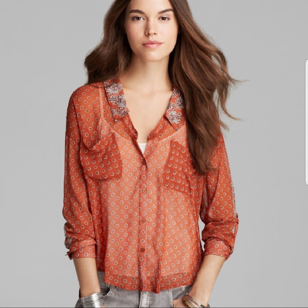 Free People Burnt Orange Paisley Button Down M - Picture 1 of 8